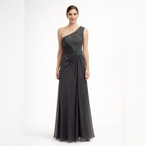 Vintage Aspeed One Shoulder Chiffon Gown Embellished Gray Medium Y2K Prom Chic